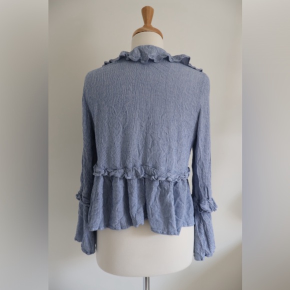Blue American Eagle Ruffle Top with Bell Sleeves - Picture 5 of 9